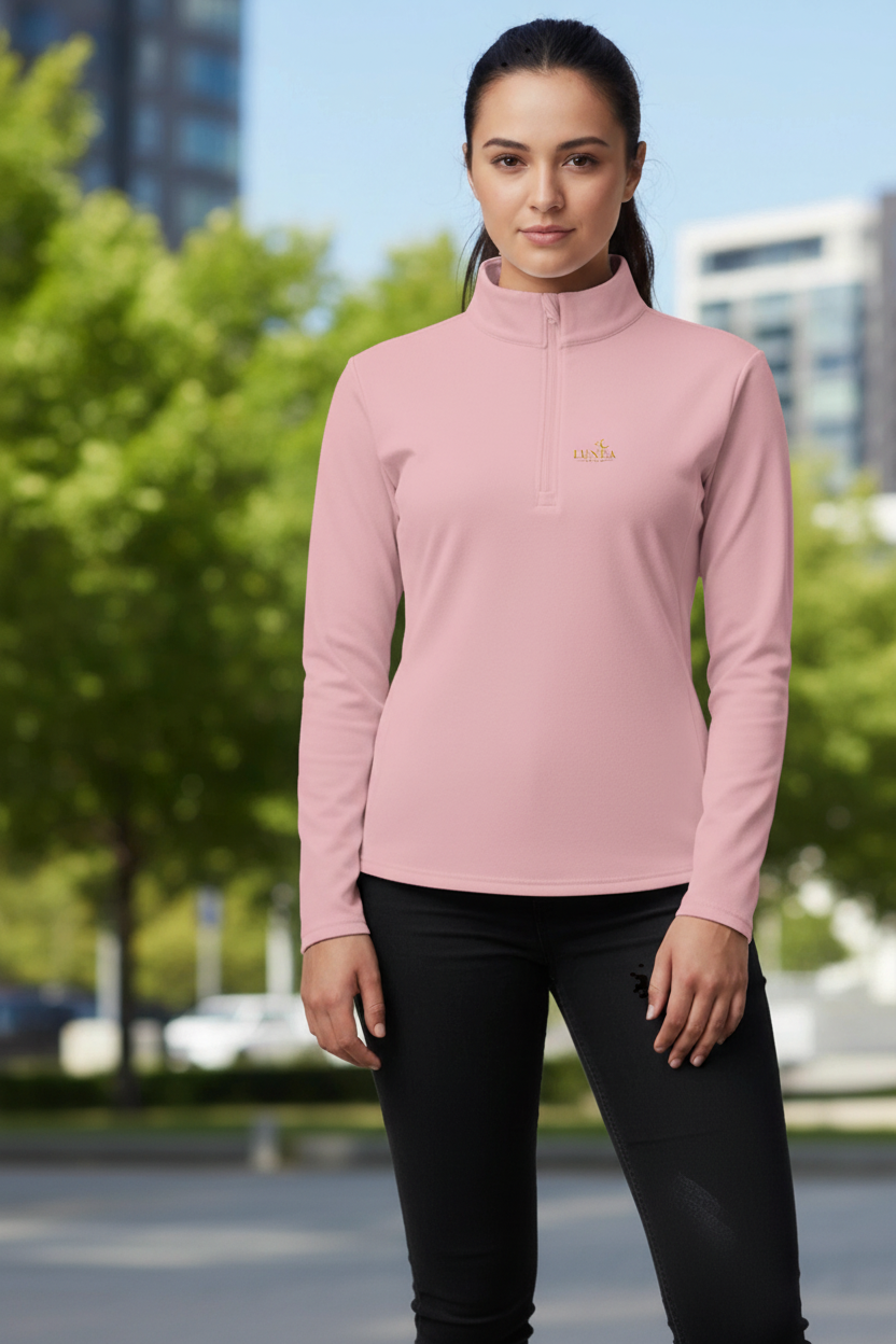 Pull à col zippé rose poudré — Lunéa Paris